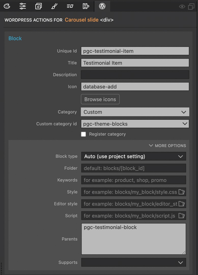 Creating a nested block for testimonial slides in Pinegrow