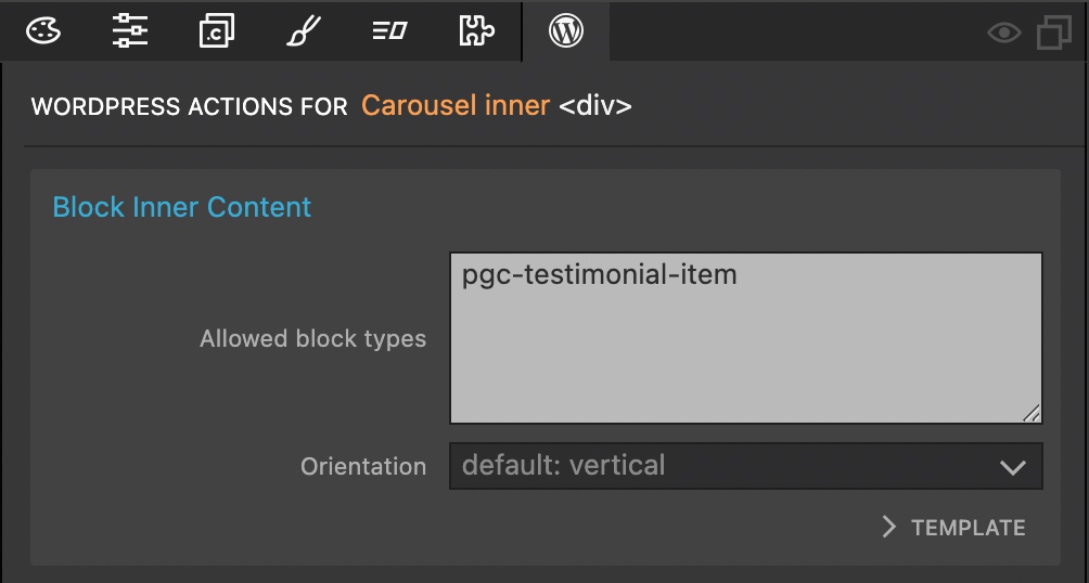 Restricting nested block content with the Pinegrow Block Inner Content action
