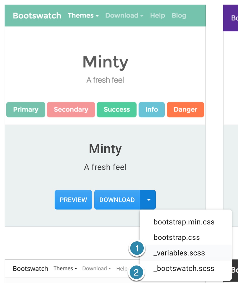 Screenshot of the Minty theme downloads button