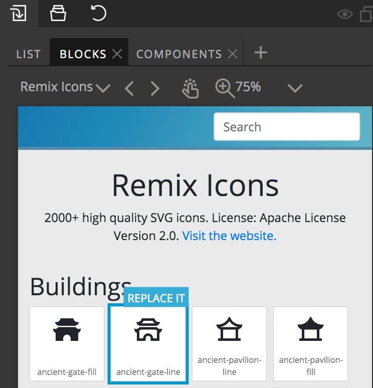 Pinegrow Blocks Remix icons