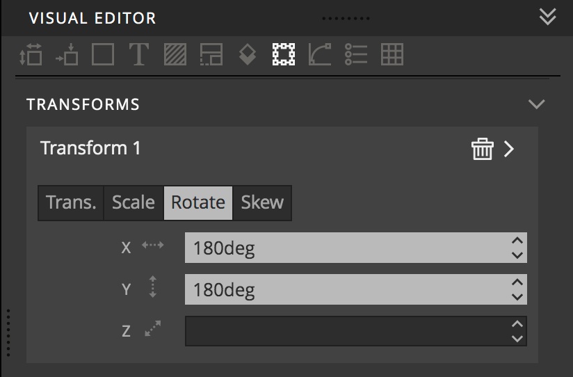 The Pinegrow Visual Editor transforms control with two rotations entered