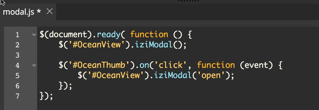 Screenshot of custom modal code.