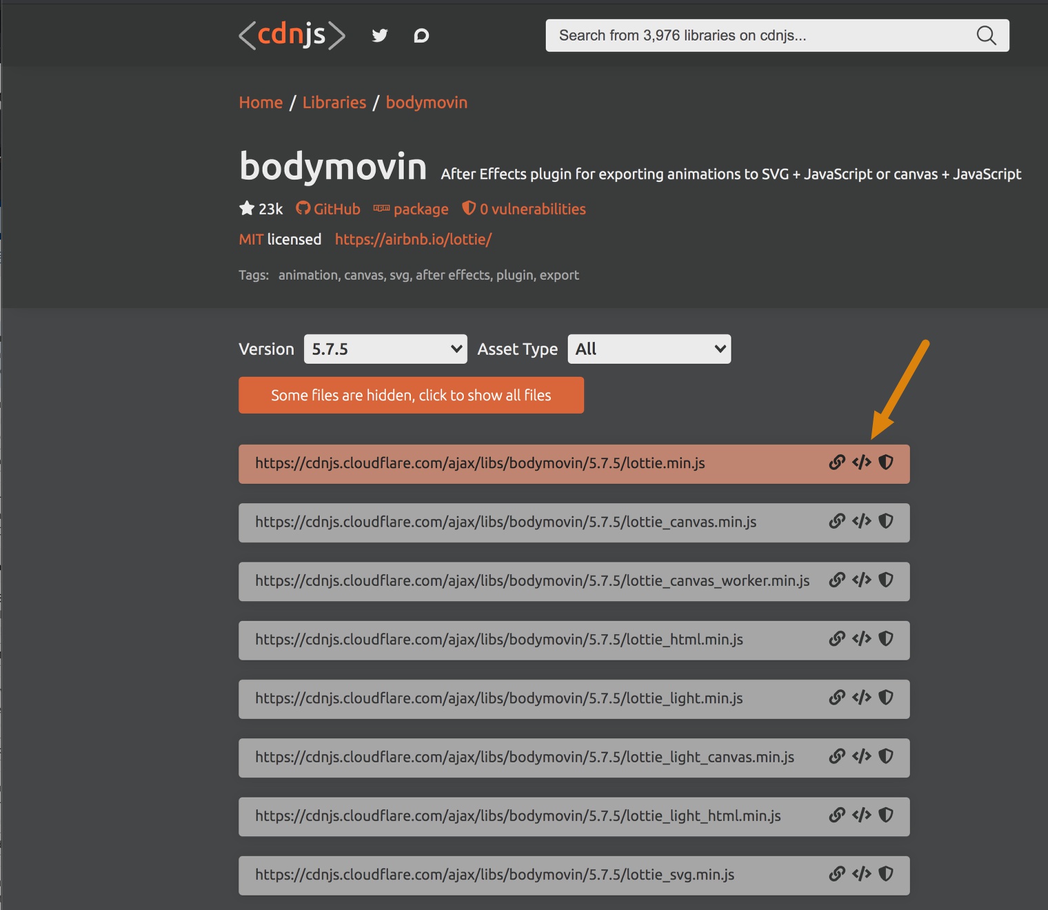 Bodymovin script CDN page