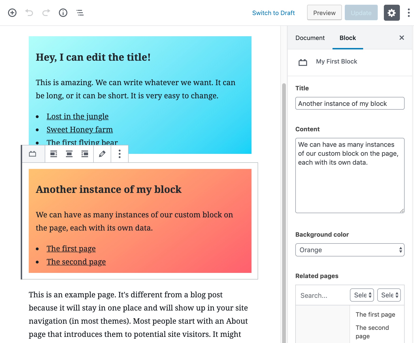 Use Block Smart action to turn any HTML element into a WordPress visual editor block.