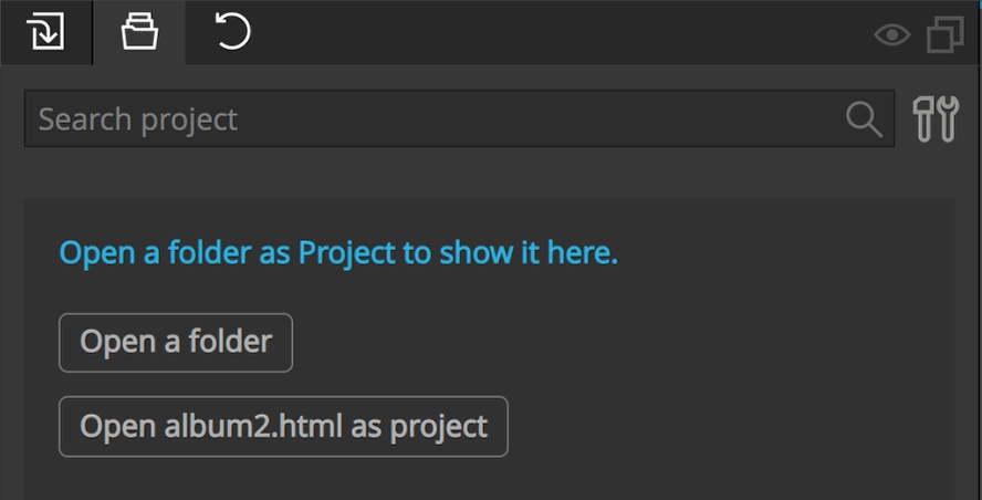 Screenshot of the Pinegrow Project panel project initialization message