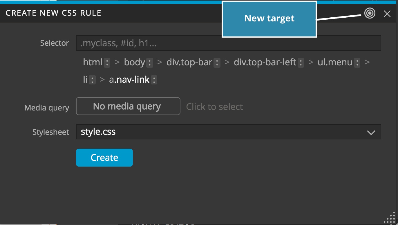 Screenshot of the selector chain of the Pinegrow Style panel