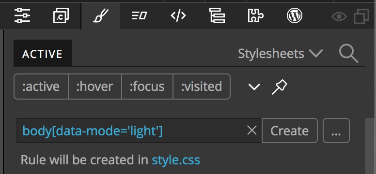 Creating a stylesheet rule in the Pinegrow Style panel