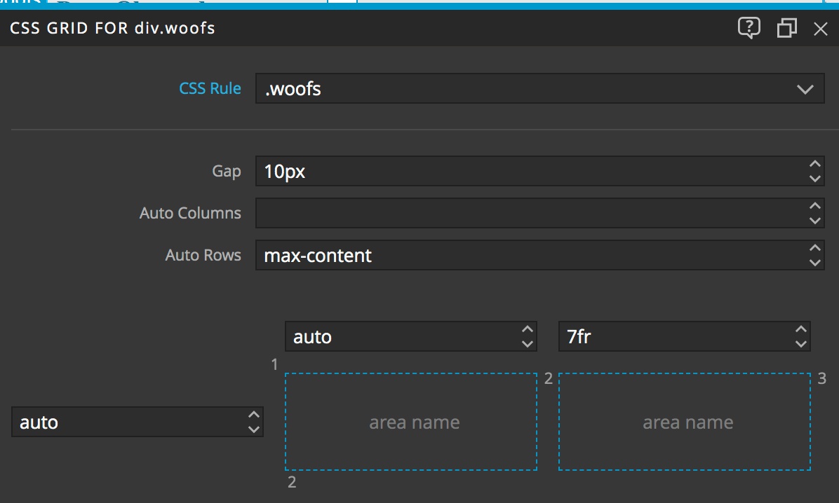 Main content grid structure displayed in the Pinegrow CSS editor