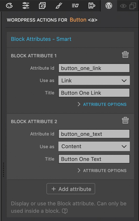 Multiple block attributes action on a single button in Pinegrow