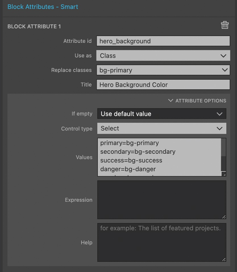 New Pinegrow Block attribute control  using select