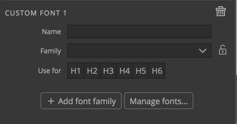 Pinegrow Design panel add new font section