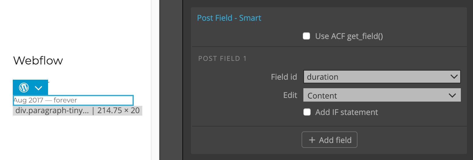 Displaying the custom field value.